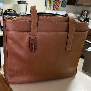 Coach Hampton Brown Padded Laptop Business Tote Brief Case Black Leather